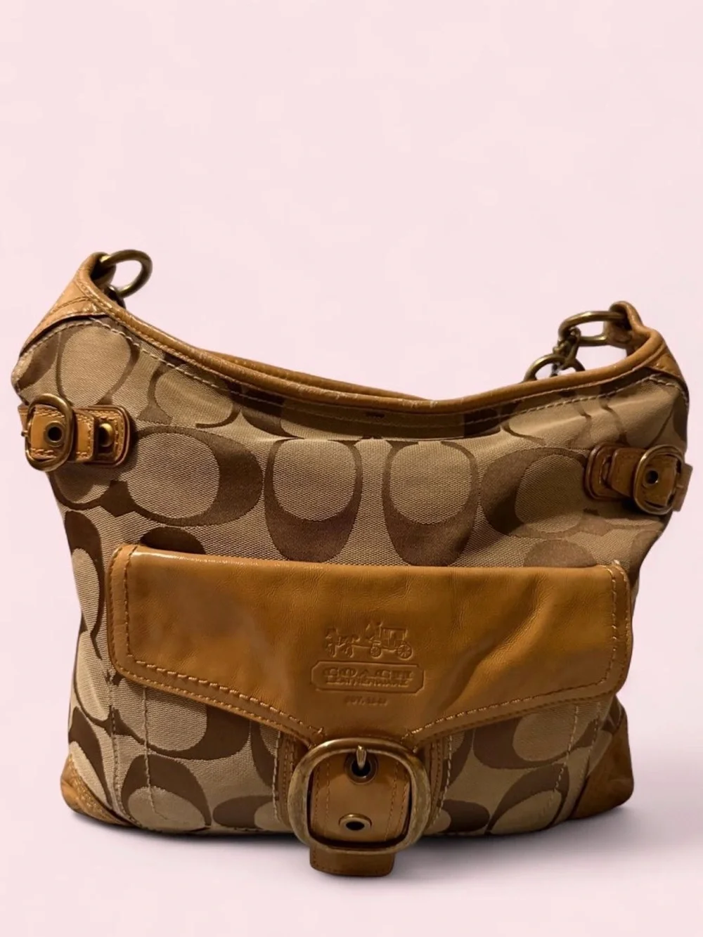 Coach Brown and Tan Signature Canvas Shoulder Bag